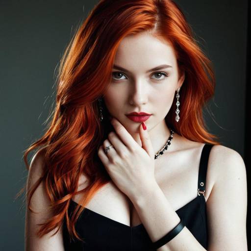 Portrait of Redhead Woman in Black Dress