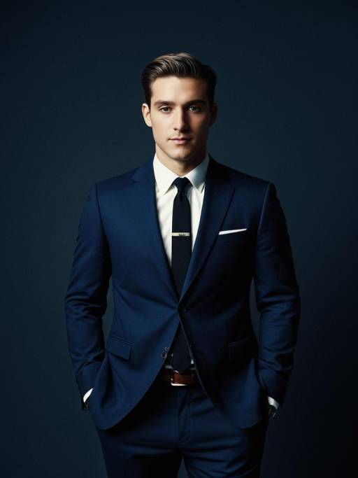 Man in Navy Blue Suit and Black Tie