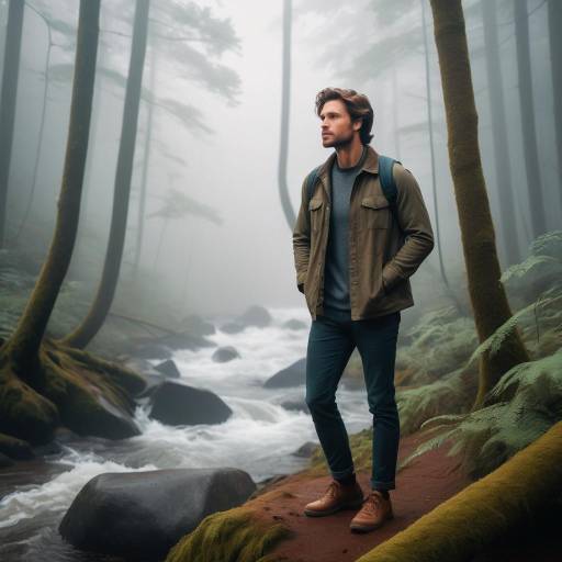 Adventurous Pose in a Misty Forest