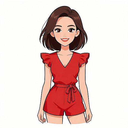 Smiling Woman in Chic Red Romper