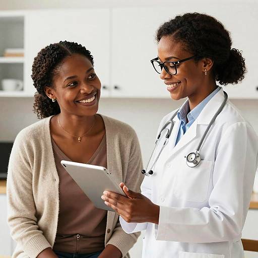 Cheerful Doctor Showing Tablet to Patient