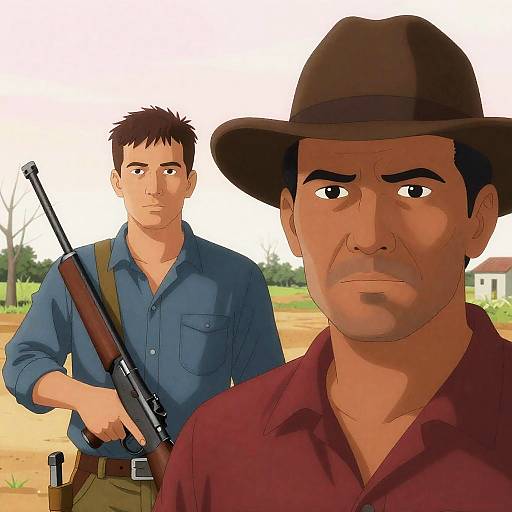 Rural Scene with Two Men Illustration