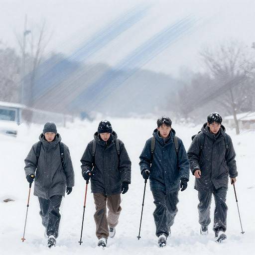 Snowy Landscape with Four Walkers