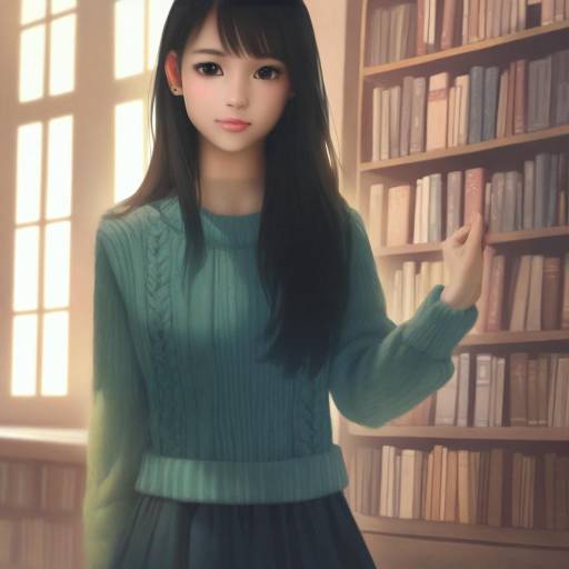 Cozy Girl in Library with Soft Light