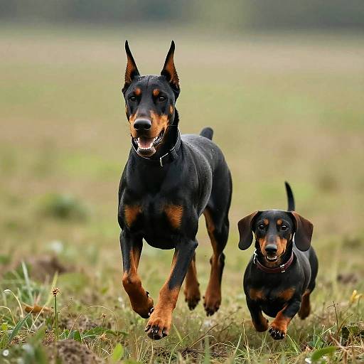 Doberman-Dachshund Hybrid Running Outdoors