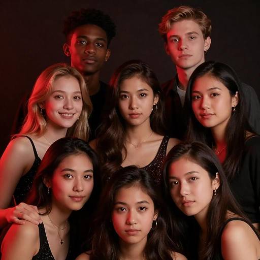 Red-Lit Portrait of Seven Friends