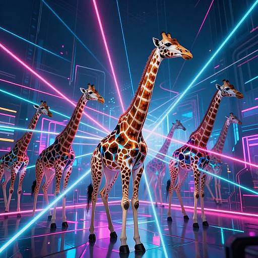 Cyberpunk Giraffes in Neon Maze