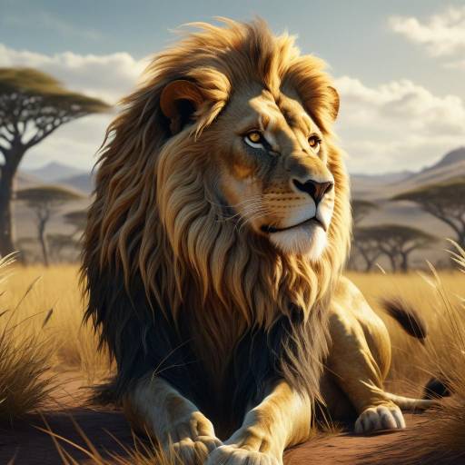 Majestic Golden Lion in Savanna Scene Majestic Golden Lion in Savanna Scene