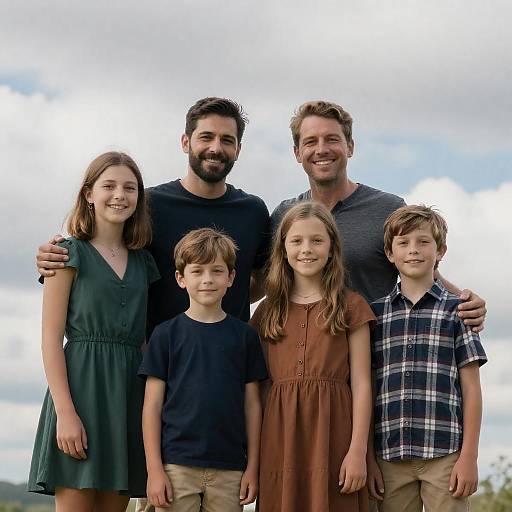 Happy Family of Six in Nature