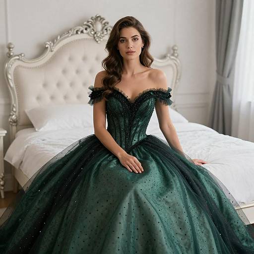 Woman in Green Polka-Dot Ball Gown
