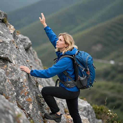 Adventurous Woman Climbing Rocky Cliff