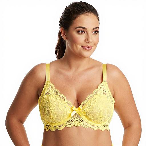 Curvy Woman in Yellow Lace Bra