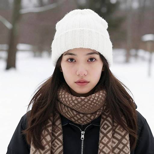 Young Woman in Snowy Outdoor Scene