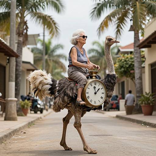 Elderly Woman on Clockwork Ostrich