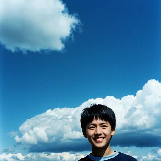 Blue Sky Boy with Cloudy Background