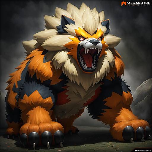 Illustration of Arcanine, pokemon in the style of Neoartcore