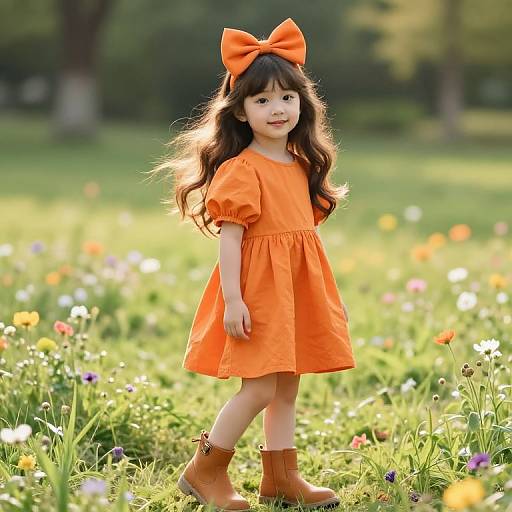 Cheerful Girl in Orange Dress