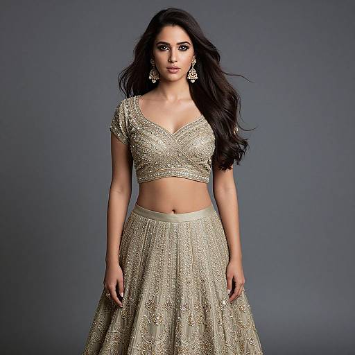 Elegant Lehenga with Detailed Jewelry