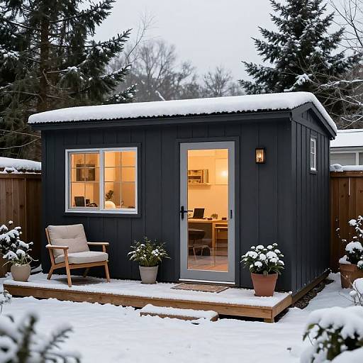 Cozy Snowy Backyard Office Shed