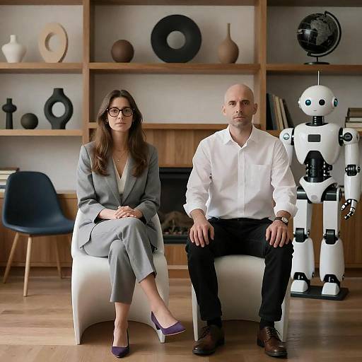 Modern Room with People and Robot