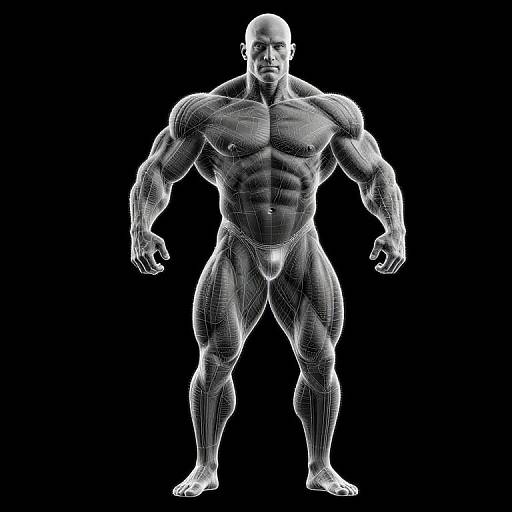 Blueprint Diagram of Muscular Bodybuilder