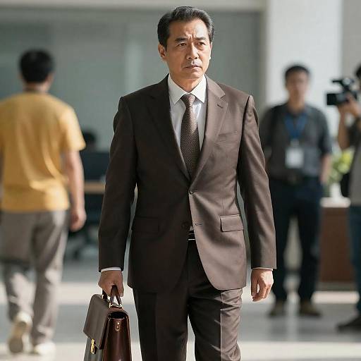 Middle-aged Businessman in Brown Suit with Briefcase