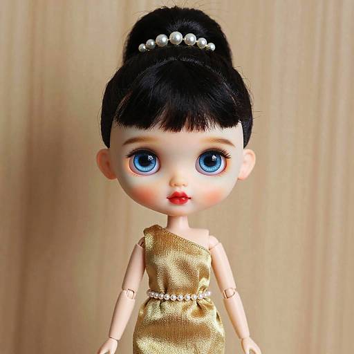 Realistic Doll Portrait with Gold Dress