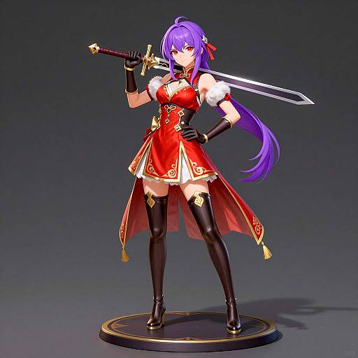 Anime Female Warrior with Sword and Purple Hair