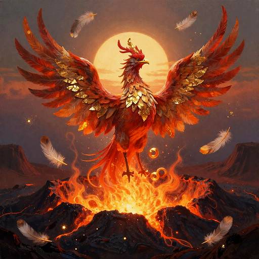 Ancient Phoenix Rising in Volcanic Crater