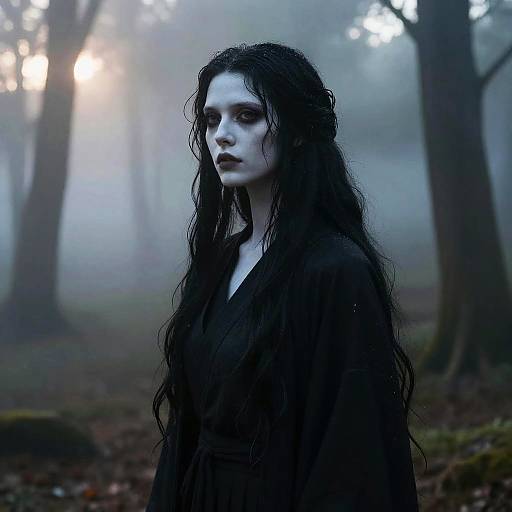 Ethereal Figures in Misty Forest