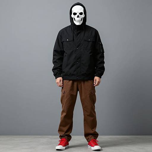 Person Wearing Skull Mask and Jacket