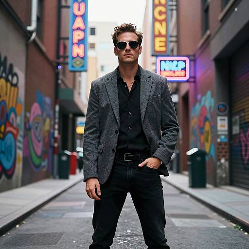 Stylish Man in Neon Urban Alley