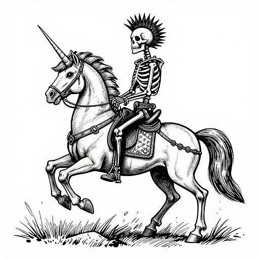 Skeleton Riding Unicorn Punk Illustration