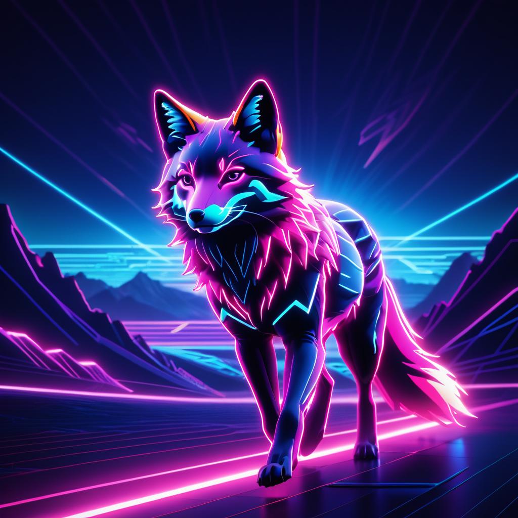 Neon Fox in Illuminated Valley Scene