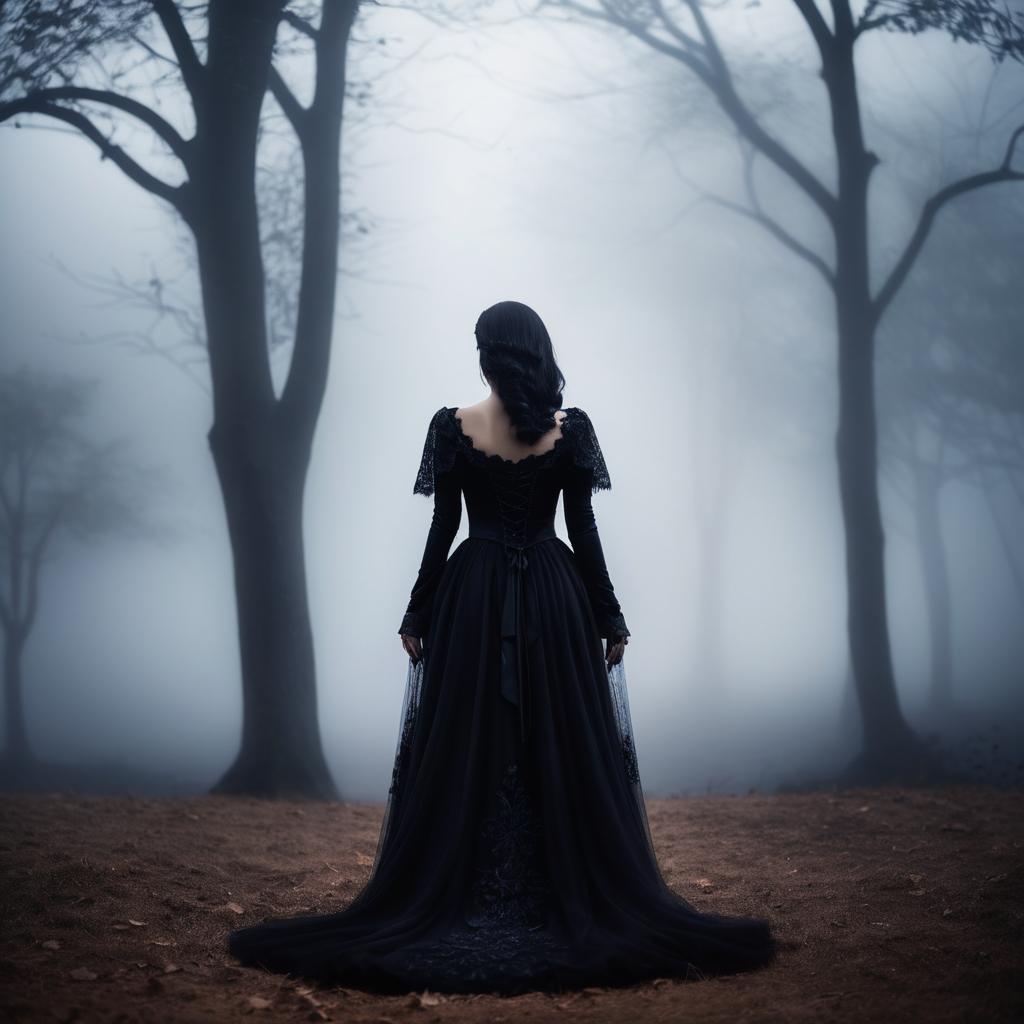 Ethereal Phantom Queen in Foggy Funeral Scene