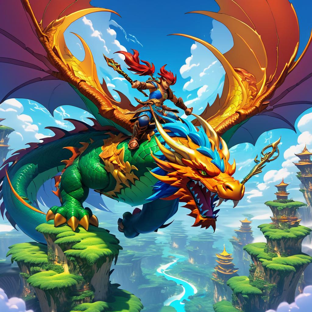 Fierce Dragon Rider in Fantasy Landscape