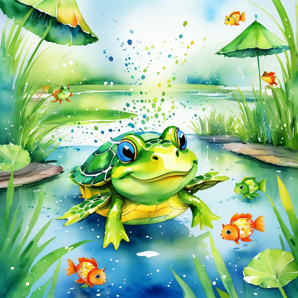 Charming Watercolor Pond Life Illustration