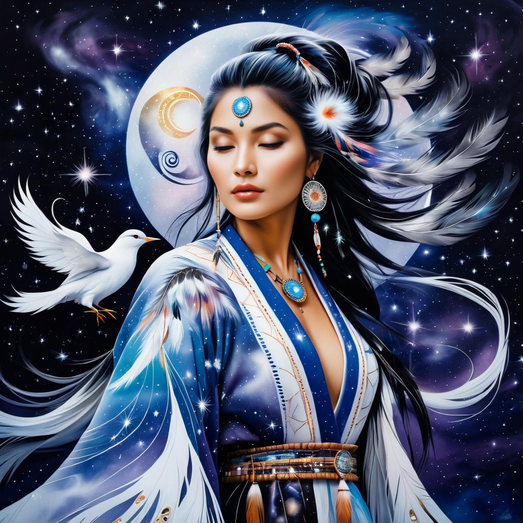 Mystical Native American Beauty in Galaxy