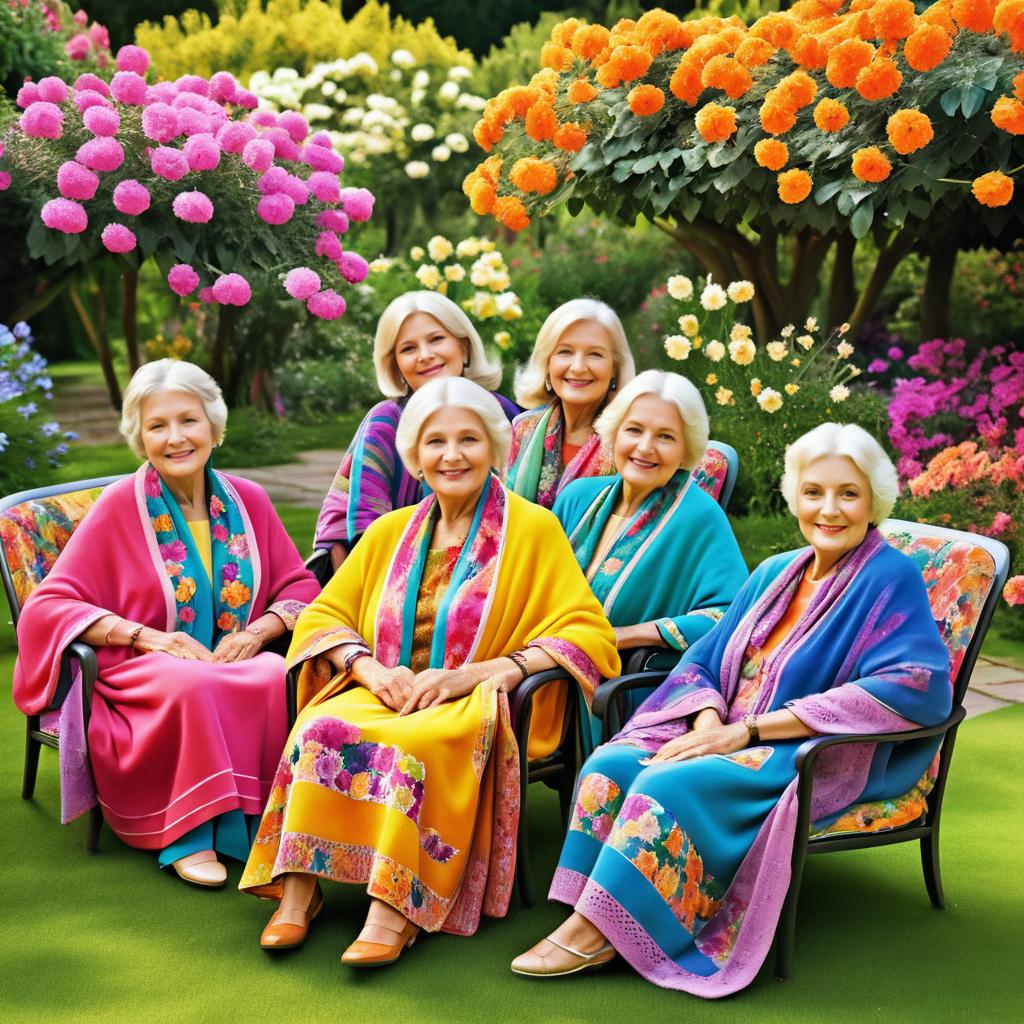 Cheerful Elderly Women in Vibrant Garden