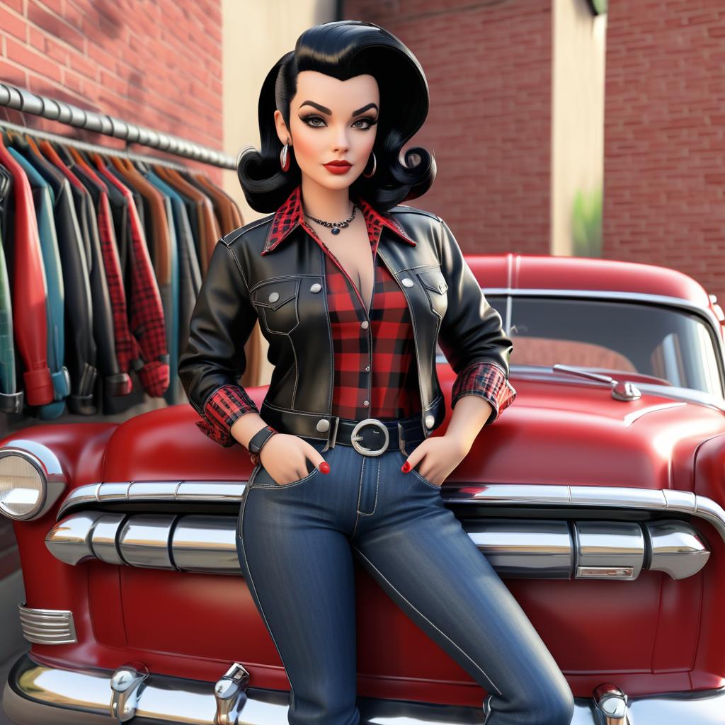 Stylish Rockabilly Outfit in Retro Cartoon