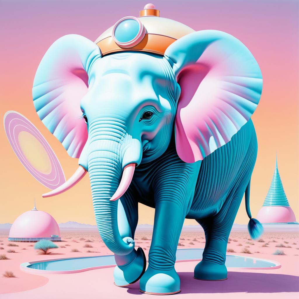 Retro Futurism Elephant in Pastel Shades