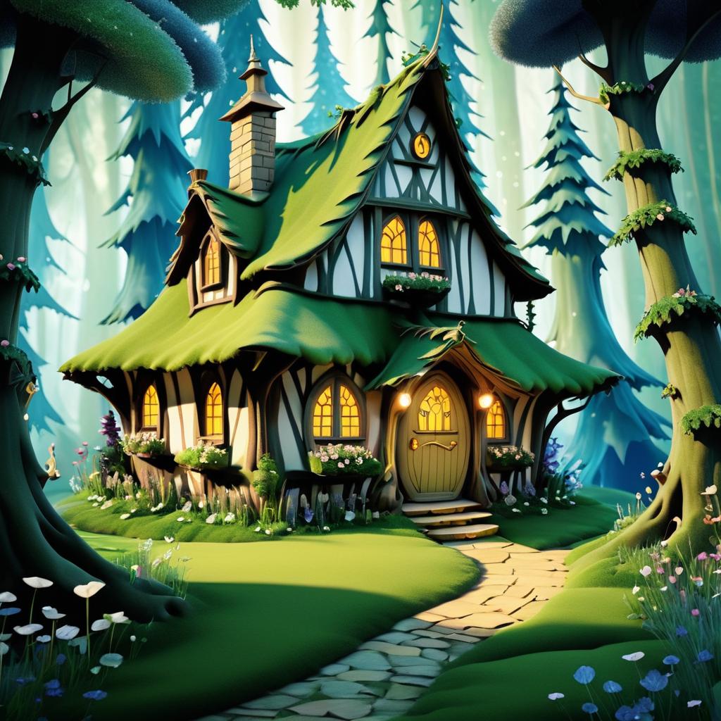 Whimsical Fairy Tale Cottage Wallpaper