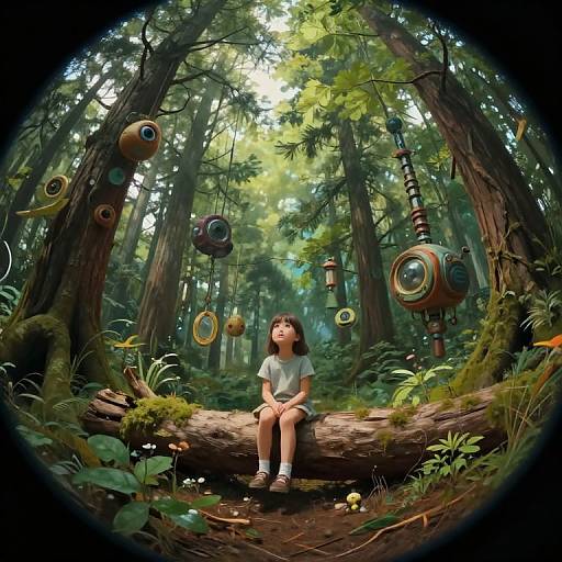 Dreamlike Forest Girl with Surreal Tech
