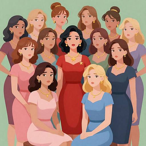 Diverse Women in Vibrant Vintage Style