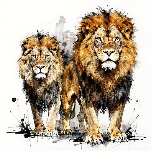 Expressive Basquiat-Style Lion Sketch