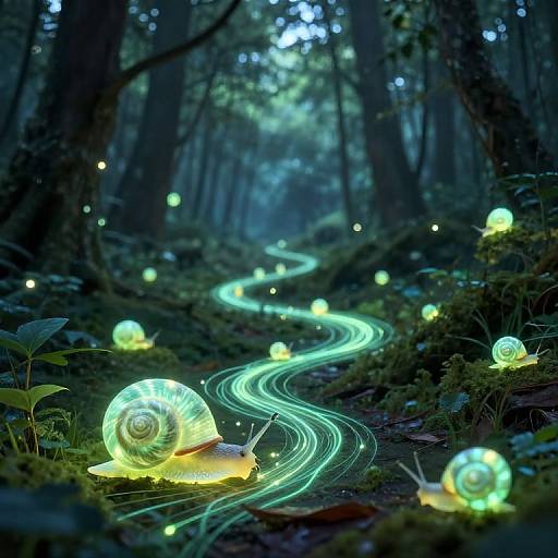 Bioluminescent Snails in Dream Forest