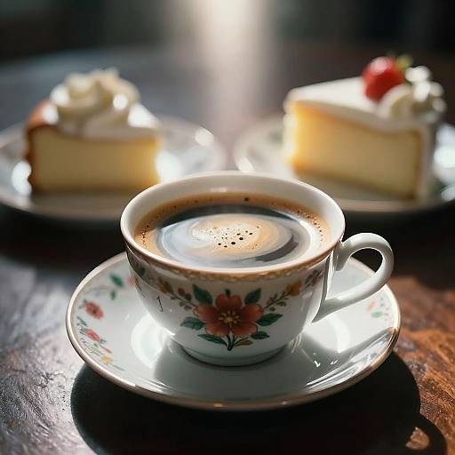 Hyperrealistic Coffee and Cake Still