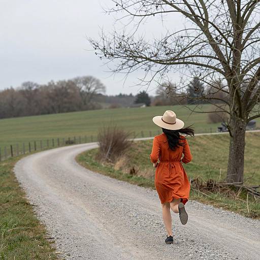 Dynamic Woman Running in Orange Dress