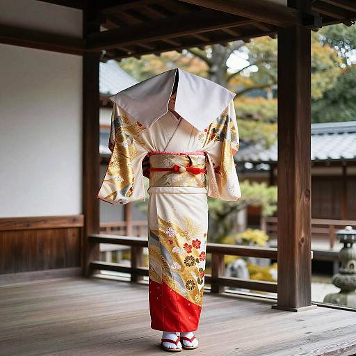 Revealing Kimono on Wooden Veranda