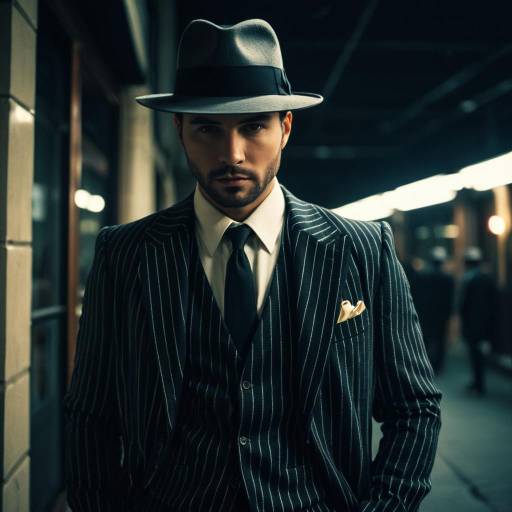 Retro Gangster Man in Pinstripe Suit and Fedora